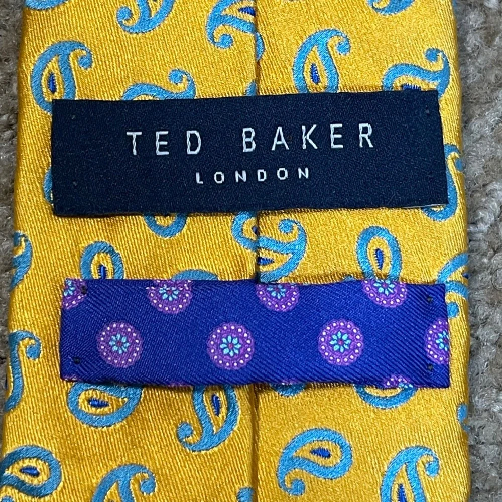 Ted Baker London Silk Tie Mens Yellow Blue Paisley Maximalist Made‎ in USA 61